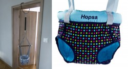 Door bouncer Hopsa turquoise colorful, design 2021, former Storchenmühle Hopsi