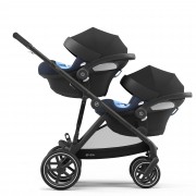 Cybex Gazelle S sibling/twin pushchair with two infant carriers colour Navy Blue BLK