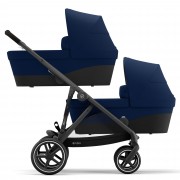Cybex Gazelle S sibling/twin pushchair with two carrycots colour Navy Blue BLK