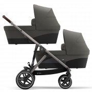 Cybex Gazelle S sibling/twin pushchair with two carrycots colour Soho Grey TPE
