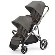 Cybex Gazelle S sibling/twin pushchair with two seatunits frontview colour Soho Grey TPE