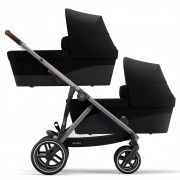 Cybex Gazelle S sibling/twin pushchair with two carrycots colour Deep Black TPE