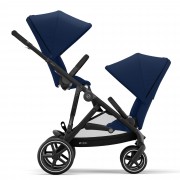 Cybex Gazelle S seat unit Navy Blue BLK mounted in driving direction usage as sibling/twin pushchair